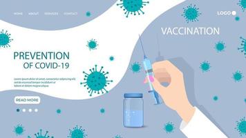 Vaccination.Safety measures during the coronavirus and flu pandemics.The concept of protection in covid19. Flat vector illustration.The template of the landing page.