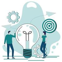 Start-up.The concept of business and Finance.The process of launching a business project.Search for ideas, plan and develop strategies.Flat vector illustration in the style of hand drawing.