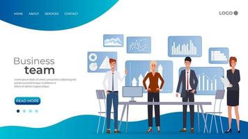 Business team.Businessmen and business women in business suits arrange a meeting against the background of an infographic.Task planning search for solutions new ideas and brainstorming. vector