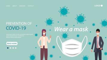 Wear a mask.A man and a woman and a medical mask.Concept of compliance with security measures during the COVID-19 coronavirus epidemic.Personal hygiene and safety.Flat vector illustration.