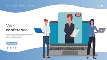 Web conference.people hold a meeting via video conference.Freelance remote work with the use of new technologies.It can be used for web design.flat vector illustration.