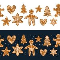 Seamless vector border with christmas cookies. Gingerbread cookies in the shape of hearts, Christmas trees and men.