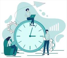 Working time.People calculate hours of productivity, efficient workflows.Time management and time control.Calculation of hours worked.Flat vector illustration in the style of hand drawing.