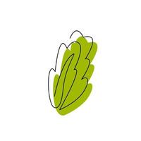 Fresh green lettuce vegetable in continuous line with abstract spot. Simple plant with leaves logo design isolated on white. Contour minimalist silhouette. One line flat vector illustration isolated