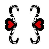 Black curly braces with red hearts vector illustration