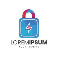 creative template logo lightning with padlock vector