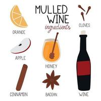 How to make Mulled wine infographic concept. Winter season Hot drink recipe. Vector illustration in Flat style. Isolated objects. Christmas and New Year menu template