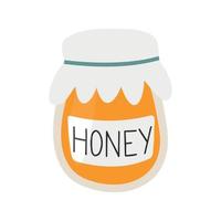 Vector flat illustration with a jar of honey. Design elements for christmas card, poster, invitation, poster, packaging.