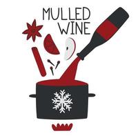 How to make Mulled wine concept. Winter season Hot drink recipe. Vector illustration in Flat style. Isolated objects. Christmas and New Year menu template