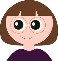 A girl in a violet shirt with a glasses, vector or color illustration.