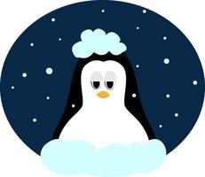 Penguin in snow, illustration, vector on white background.