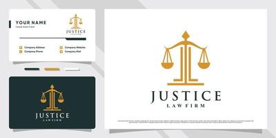 diseño de logotipo de bufete de abogados de justicia con concepto simple y plantilla de tarjeta de visita vector