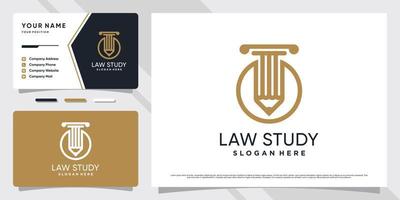Symbol of law firm logo design with pencil icon and business card template vector
