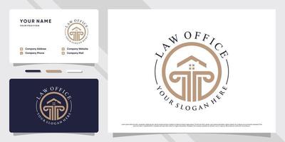 Law logo design for lawyer office with house icon and business card template vector