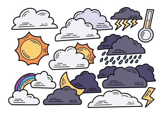 Set of Weather Doodle Color Illustration Set