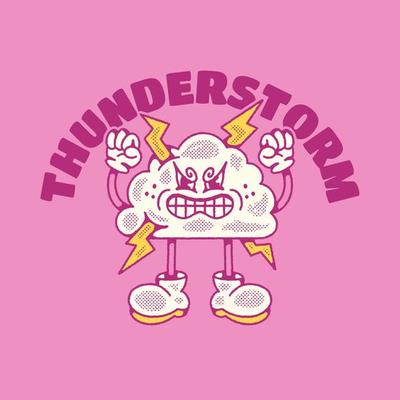 Retro Mascot Vintage Angry Thunderstorm Cloud Character Illustration