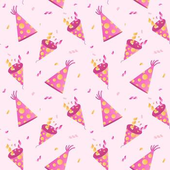 Seamless pattern with party caps and firecracks vector