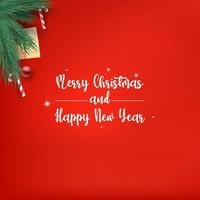 merry christmas background with Realistic Looking Christmas Tree Branches Decorated. vector