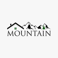 Simple and unique line mountain with roof house also tree image graphic icon logo design abstract concept vector stock. Can be used as symbol related to adventure or home