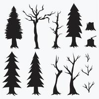 set sillhouette of tall tree on autumn and winter season vector EPS10