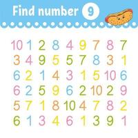 Find number. Education developing worksheet. Activity page with pictures. Game for children. Funny character. cartoon style. Vector illustration.