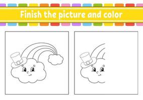 Finish the picture and color. cartoon character isolated on white background. For kids education. Activity worksheet. Vector illustration.