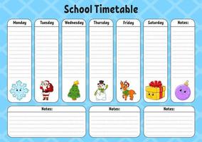 School schedule. Timetable for schoolboys. Empty template. Weekly planer with notes. cartoon character. Vector illustration.