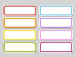 Set stickers for design. Empty template. Name tags, gift labels. Perfect for folders, daily journals, notebooks, lunch bags, pencil boxes. Rectangular label. Color vector isolated illustration.