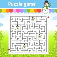 Square maze. Game for kids. Puzzle for children. Labyrinth conundrum. Find the right path. Cartoon character. Vector illustration.