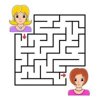 Square maze. Game for kids. Puzzle for children. Labyrinth conundrum. Color vector illustration. Isolated vector illustration. cartoon character.