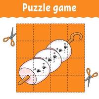 Puzzle game for kids. Education developing worksheet. Learning game for children. Color activity page. Barbecue theme. Riddle for preschool. Isolated vector illustration in cartoon style.