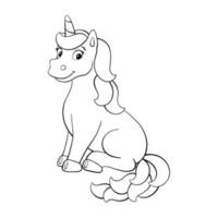 Coloring page for kids. Cute unicorn. Digital stamp. Cartoon style character. Vector illustration isolated on white background.