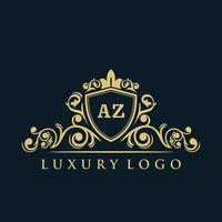 logotipo de la letra az con escudo dorado de lujo. plantilla de vector de logotipo de elegancia.