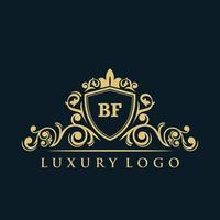 logotipo de la letra bf con escudo dorado de lujo. plantilla de vector de logotipo de elegancia.