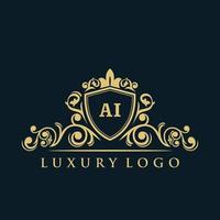 logotipo de letra ai con escudo dorado de lujo. plantilla de vector de logotipo de elegancia.