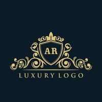 Letter AR logo with Luxury Gold Shield. Elegance logo vector template.