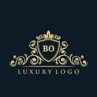 logotipo de la letra bo con escudo dorado de lujo. plantilla de vector de logotipo de elegancia.