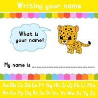 Writing your name. Educational activity worksheet for kids and toddlers. Game for children. Vector illustration.