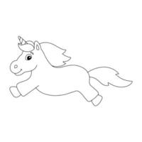 unicornio volador. página para colorear para niños. sello digital. personaje de estilo de dibujos animados. ilustración vectorial aislado sobre fondo blanco. vector