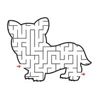 Corgi maze. Game for kids. Puzzle for children. Labyrinth conundrum. Find the right path. Education worksheet. vector