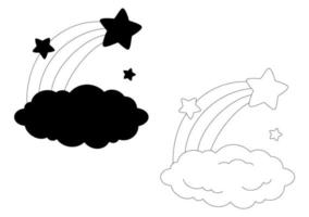 Black silhouette cloud. Design element. Vector illustration isolated on white background. Template for books, stickers, posters, cards, clothes.