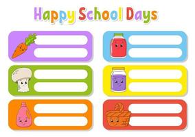 School name label. Bright stickers. Rectangular label. Color vector isolated illustration.