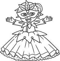 Mardi Gras Jester Girl Isolated Coloring Page vector