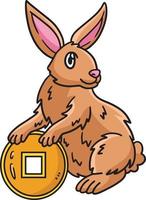 Rabbit Holding Chinese Coin Cartoon Clipart vector