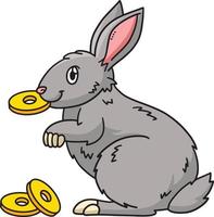 Rabbit Biting Coin Cartoon Colored Clipart vector
