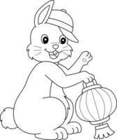 Rabbit Holding Chinese Lantern Isolated Coloring vector