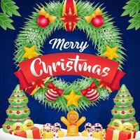 Merry Christmas. 3d illustration of Christmas wreath and gifts under the pine tree vector
