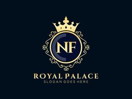 Letter NF Antique royal luxury victorian logo with ornamental frame. vector