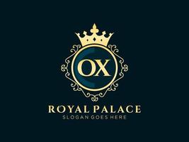 Letter OX Antique royal luxury victorian logo with ornamental frame. vector