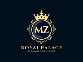 Letter MZ Antique royal luxury victorian logo with ornamental frame. vector